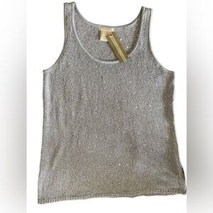 Matty M ice blue sequin knit sleeveless scoop neck tank top sz L slight shimmer